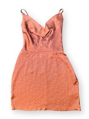 Nasty Gal Satin Cowl Neck Mini Dress Mauve w/ Gold Accents – Size 8